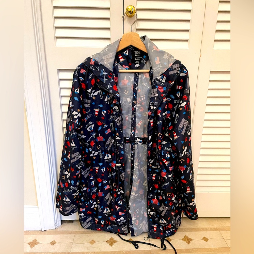 Boston themed lightweight rain coat